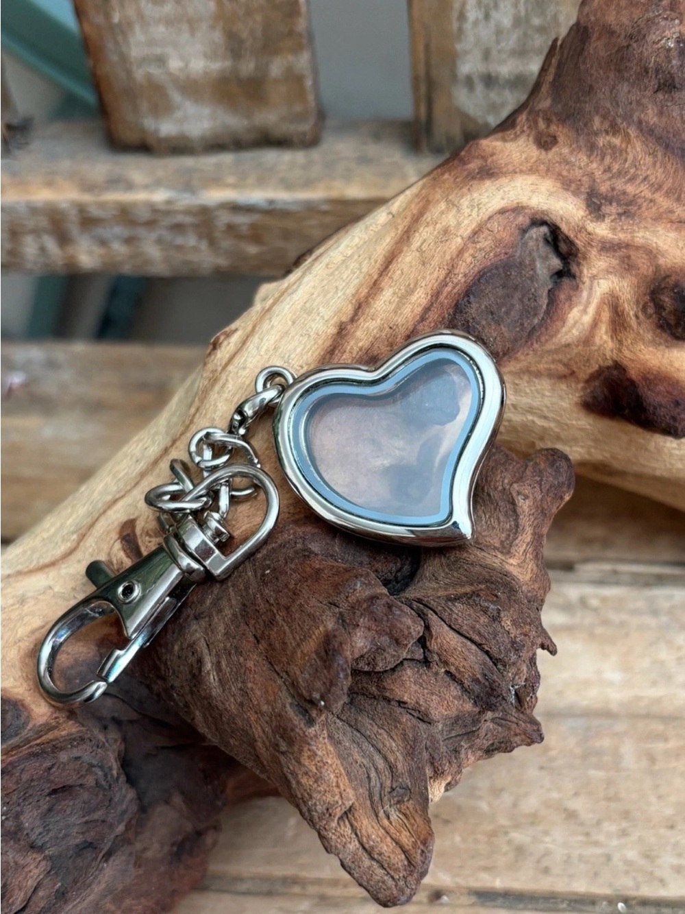 Plain Heart Floating Charm Memory Locket Key Chain With Lobster Clasp NEW!